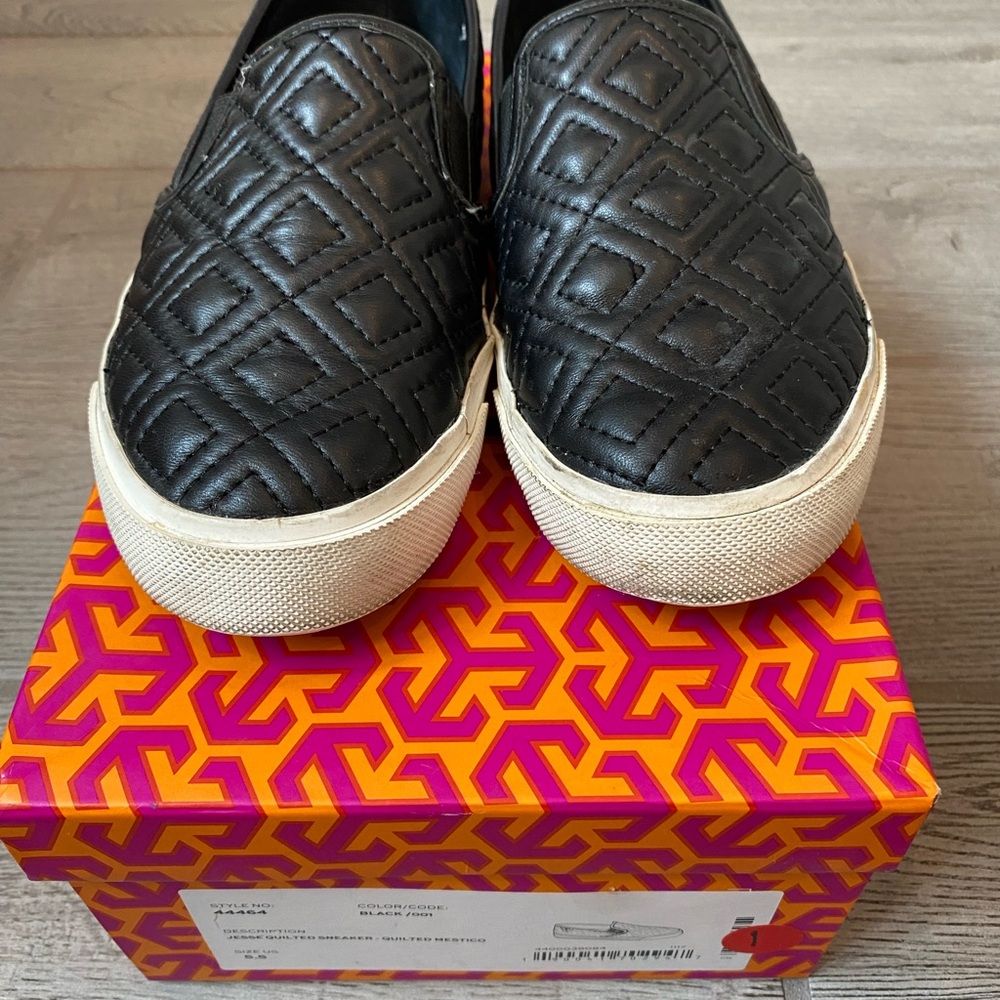 Tory Burch Black Quilted Slip-On Sneakers